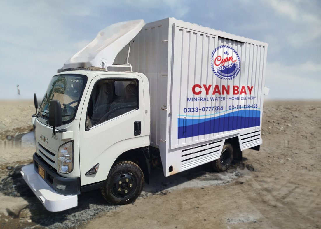 Cyan Bay branded box delivery truck